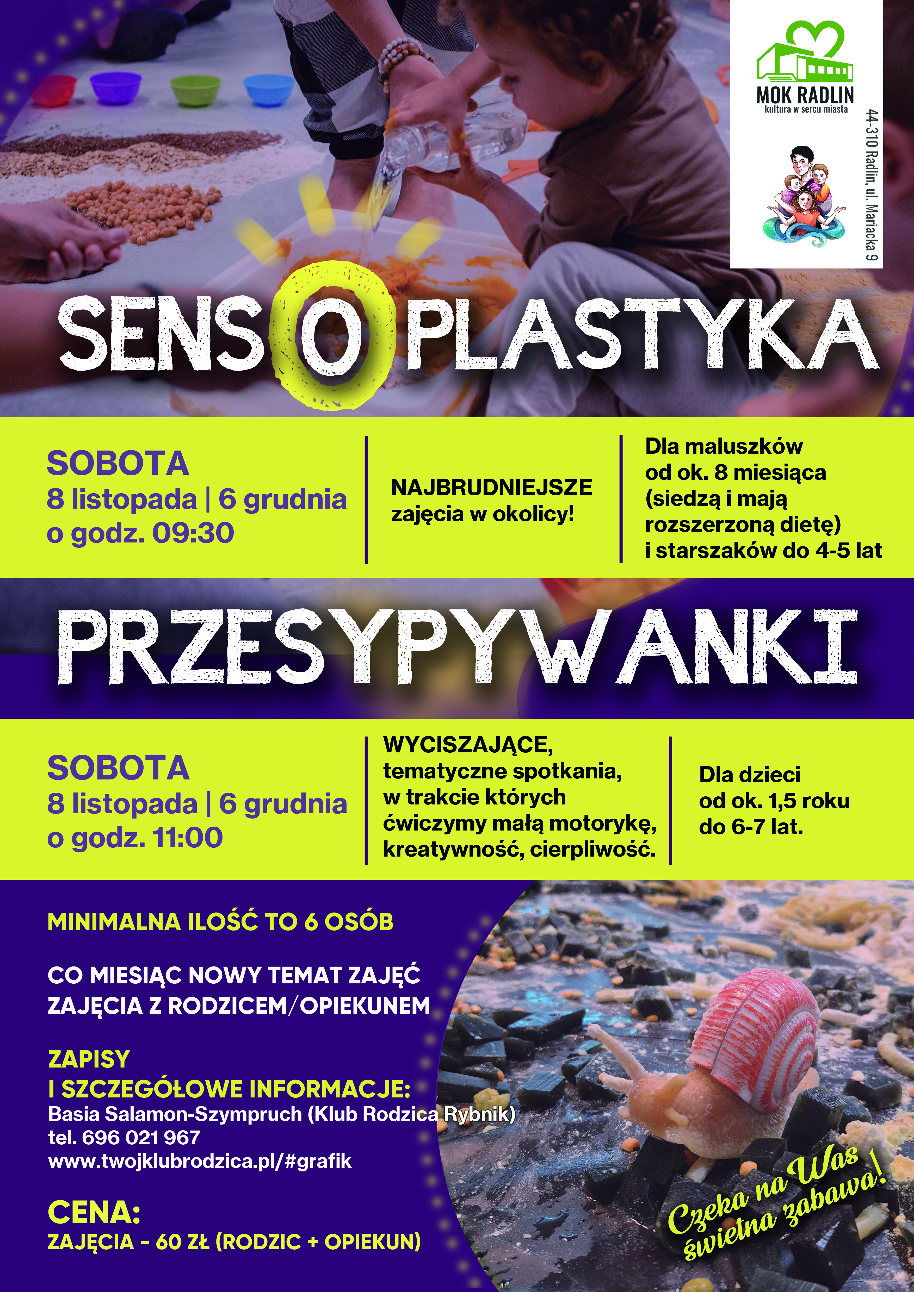 plakat Sensoplastyka i Przesypywanki w MOK Radlin